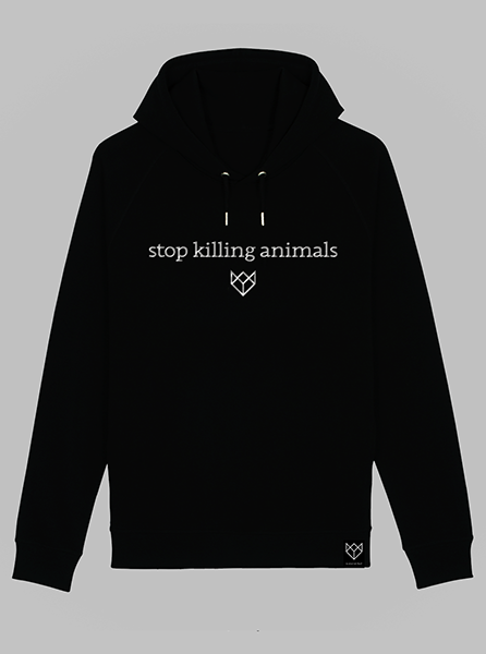Hoodie Black Collection Minimaliste STOP HUNTING ANIMALS - IN WOLF WE  TRUST SHOP